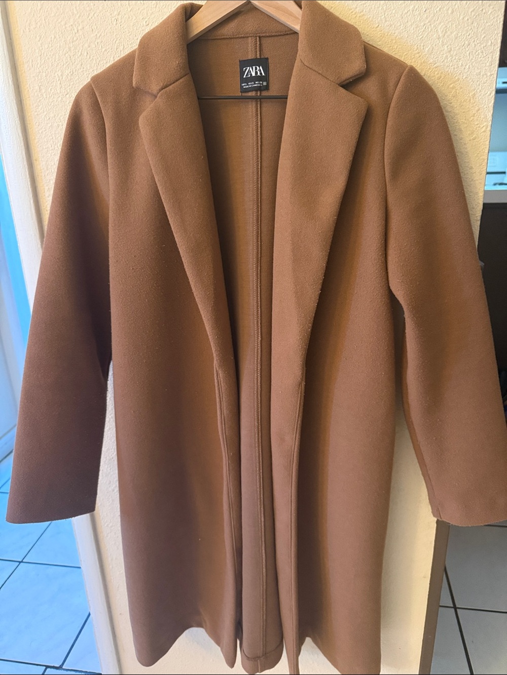 Zara Camel Brown Long Wool-Blend Trench Coat